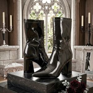 Glossy Black Heeled Boots